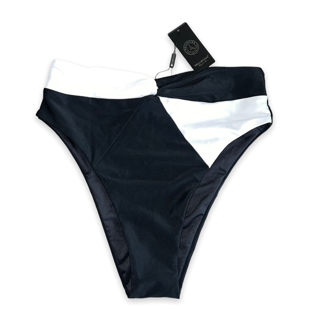 NEW Relleciga Black & White ColorBlock Bikini Bottoms Women’s Size Small